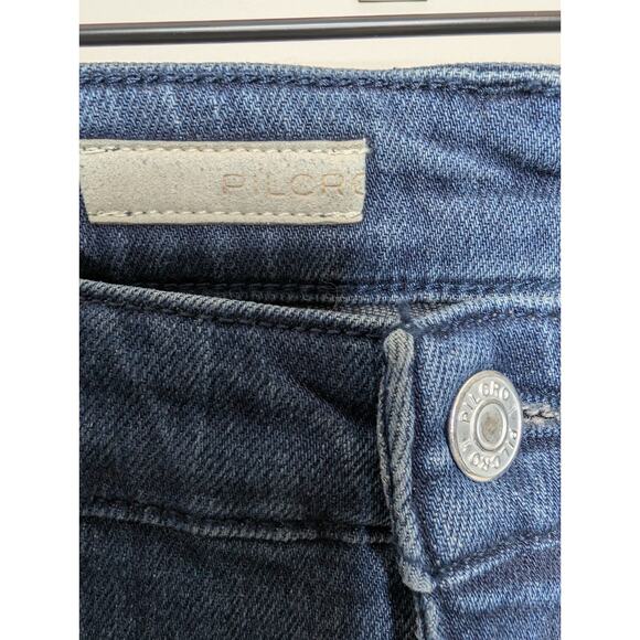 Pilcro Anthropologie Wide Leg Flared Dark Wash Mid Rise Jeans Size 28T - Picture 3 of 13